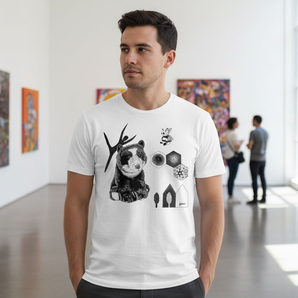 Camiseta unisex de algodón premium 200 g, inspirada en la obra: "Extinción #1", Autor: Juan Carlos Muñoz Betancur