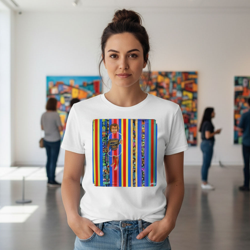 Camiseta unisex de algodón premium 200 g, inspirada en la obra: "Líneas temprales #1", Autor: Juan Carlos Muñoz Betancur