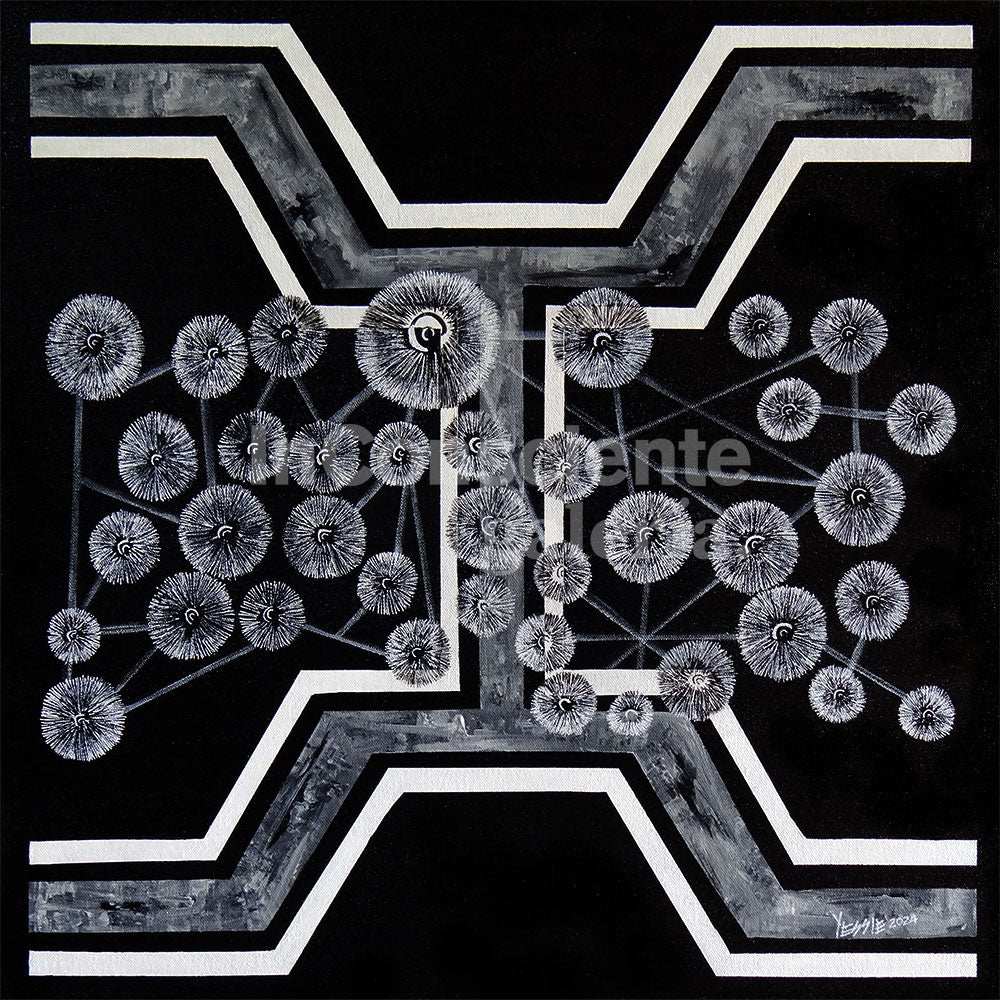 Print en lienzo sobre caballete decorativo: De la serie "Atributos Geométricos" #2, Autora: Yessie Morales Vásquez