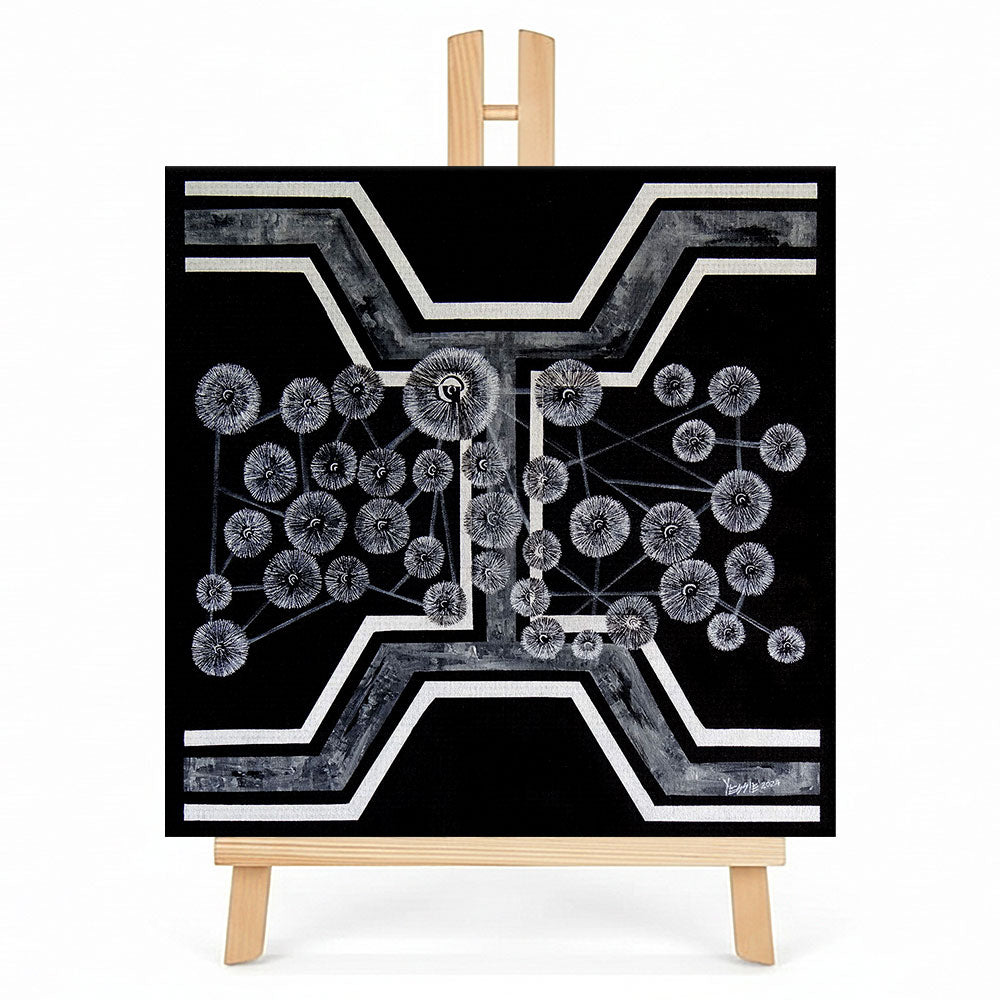 Print en lienzo sobre caballete decorativo: De la serie "Atributos Geométricos" #2, Autora: Yessie Morales Vásquez