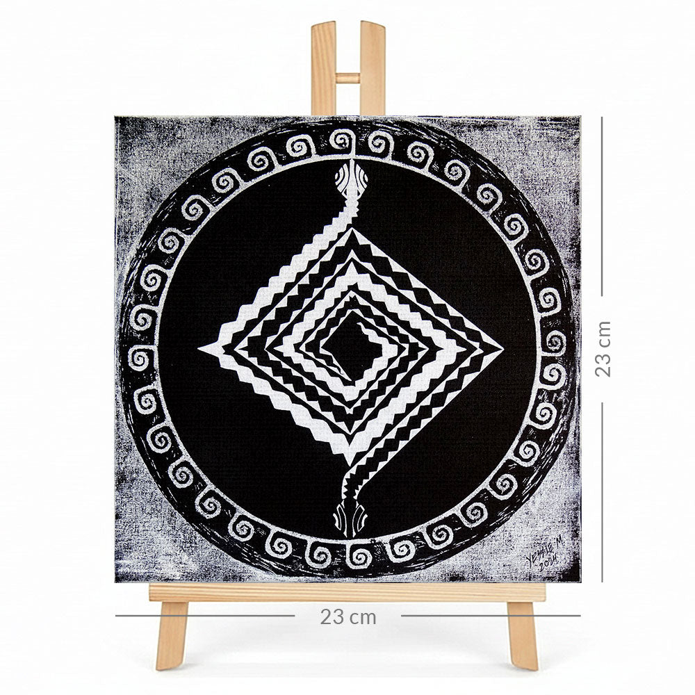 Print en lienzo sobre caballete decorativo: De la serie "Atributos Geométricos" #5, Autora: Yessie Morales Vásquez